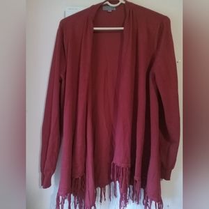 Joesph A, Burgandy Long Sleeve Fringe Cardigan